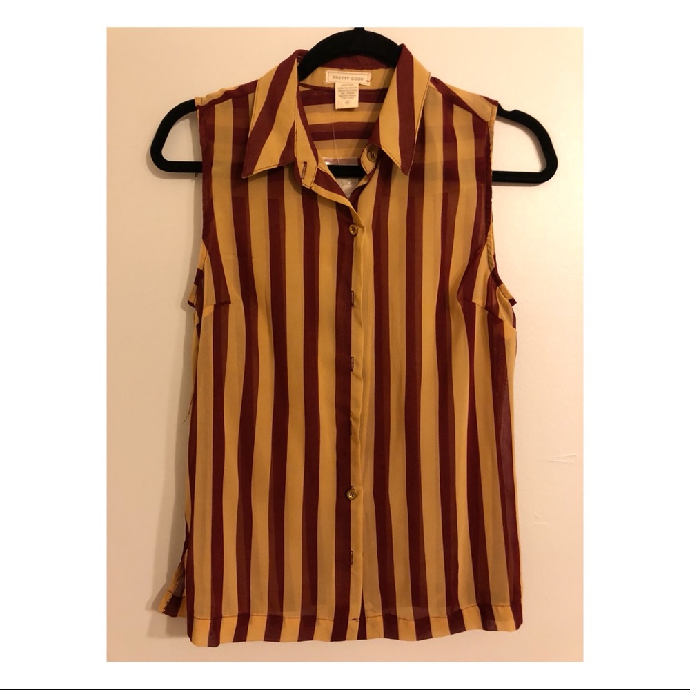 New Gold/Burgundy Stripe Sheer top sizeM